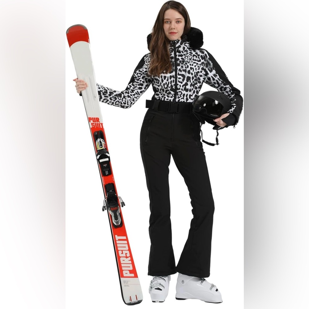 GSOU Women’s black and white animal print ski jumpsuit